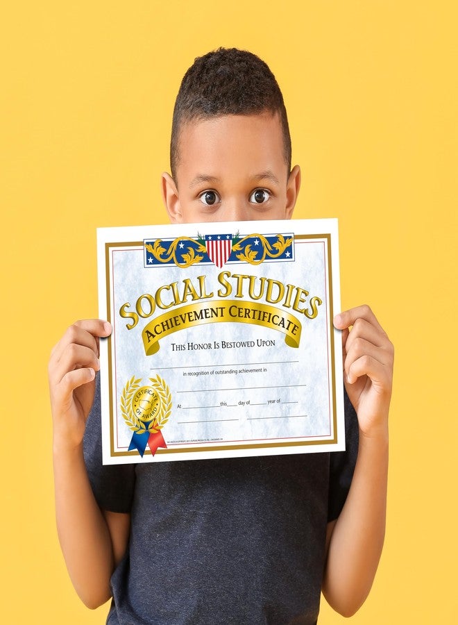 Hayes Social Studies Achievement Certificates, Gold-Bordered Awards with Light Blue Marbled Design, Customizable Award for Students, Full-Color Glossy Design, 8.5" x 11" - 30 Pack - Image 3